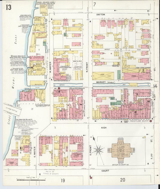 Sanborn Fire Insurance Map from Hamilton, Butler County, Ohio (1899), Sheet #0013 - Historic Sanborn Fire Insurance Map Print, vintage old map wall art, antique decor, genealogy gift, Ohio Ohio map