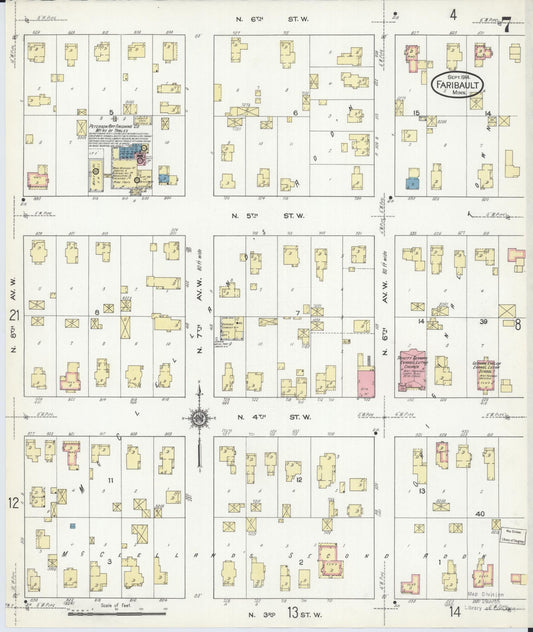 Sanborn Fire Insurance Map from Faribault, Rice County, Minnesota (1914), Sheet #0007 - Historic Sanborn Fire Insurance Map Print, vintage old map wall art, antique decor, genealogy gift, Minnesota Minnesota map