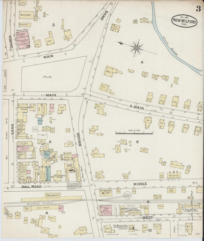 Sanborn Fire Insurance Map from New Milford, Litchfield County, Connecticut (1887), Sheet #0003 - Complete Map Set gallery image, historic Sanborn map, vintage wall art, Connecticut Connecticut
