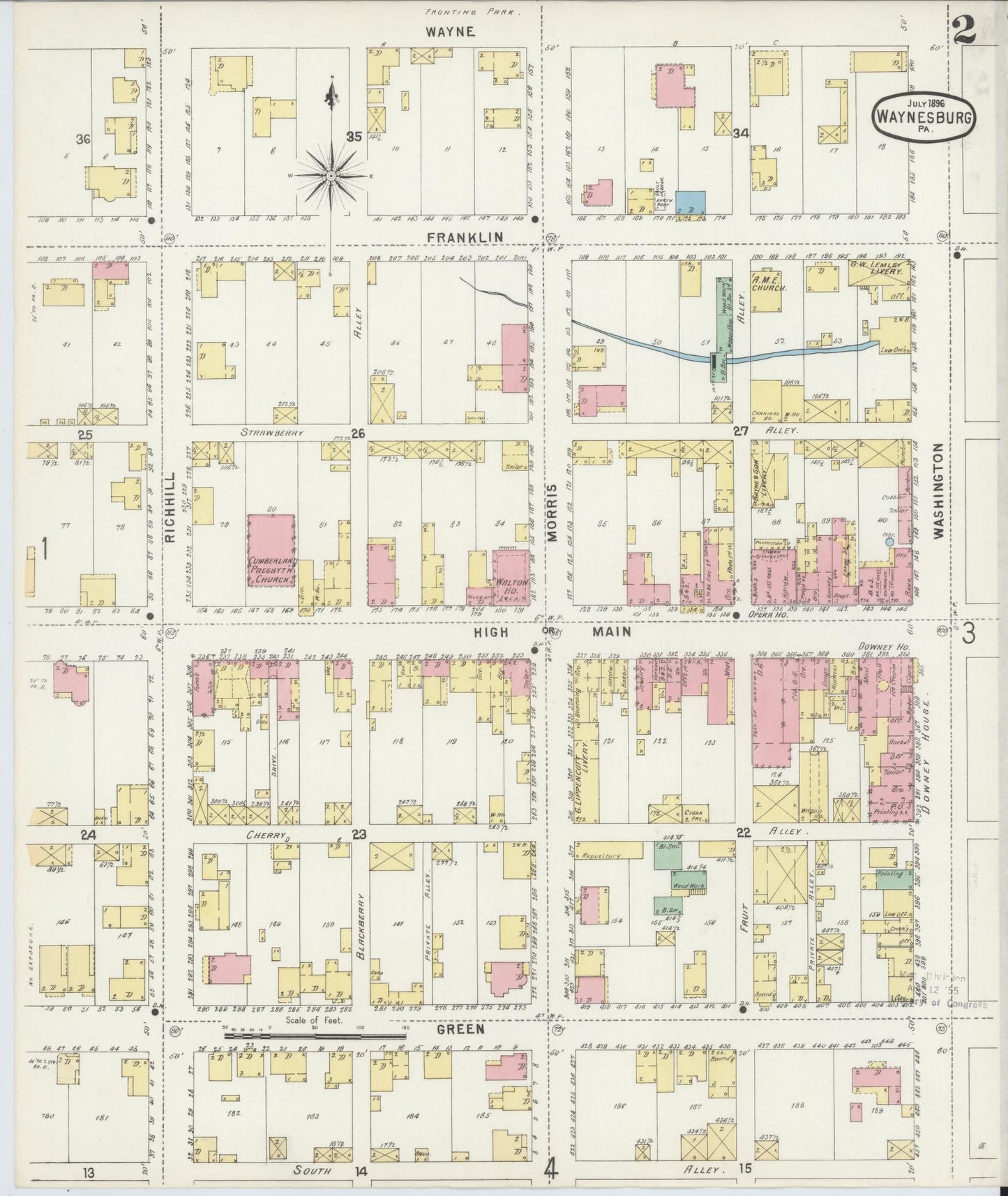 Sanborn Fire Insurance Map from Waynesburg, Greene County, Pennsylvania (1896), Sheet #0002 - Complete Map Set gallery image, historic Sanborn map, vintage wall art, Pennsylvania Pennsylvania