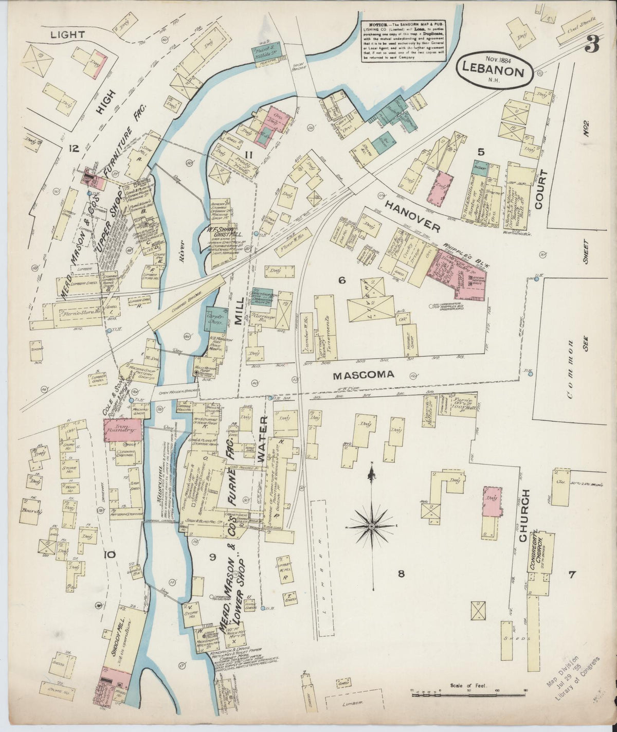 Sanborn Fire Insurance Map from Lebanon, Grafton County, New Hampshire (1884), Sheet #0003 - Complete Map Set gallery image, historic Sanborn map, vintage wall art, New Hampshire New Hampshire