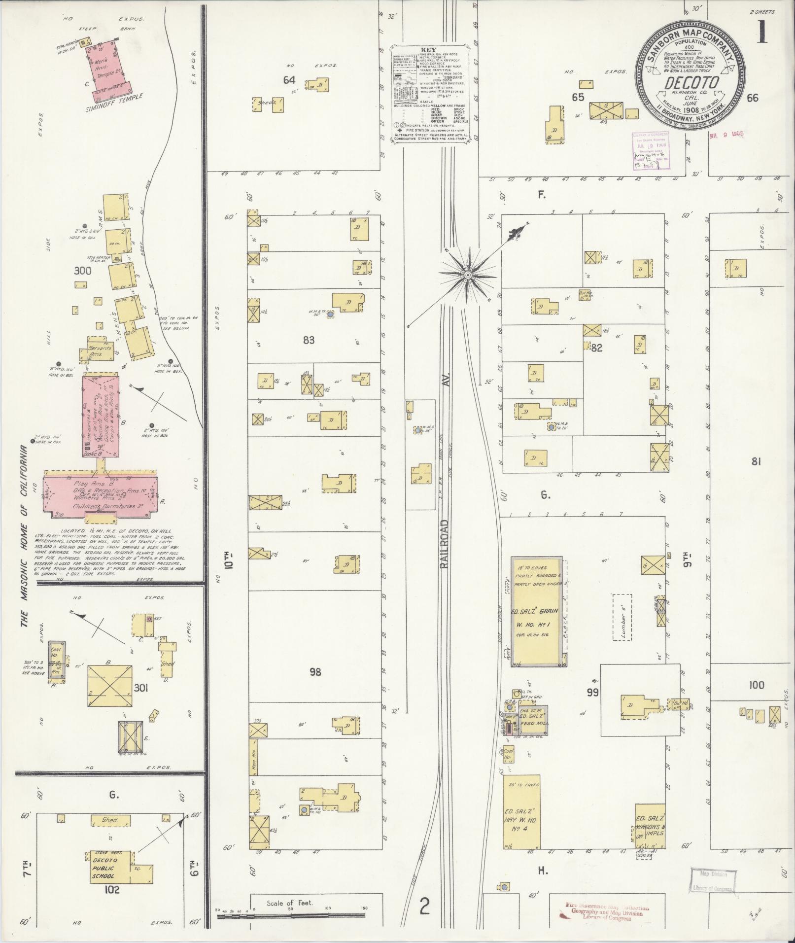 Sanborn Fire Insurance Map from Decota, Alameda County, California (1908), Sheet #0001 - Complete Map Set gallery image, historic Sanborn map, vintage wall art, California California