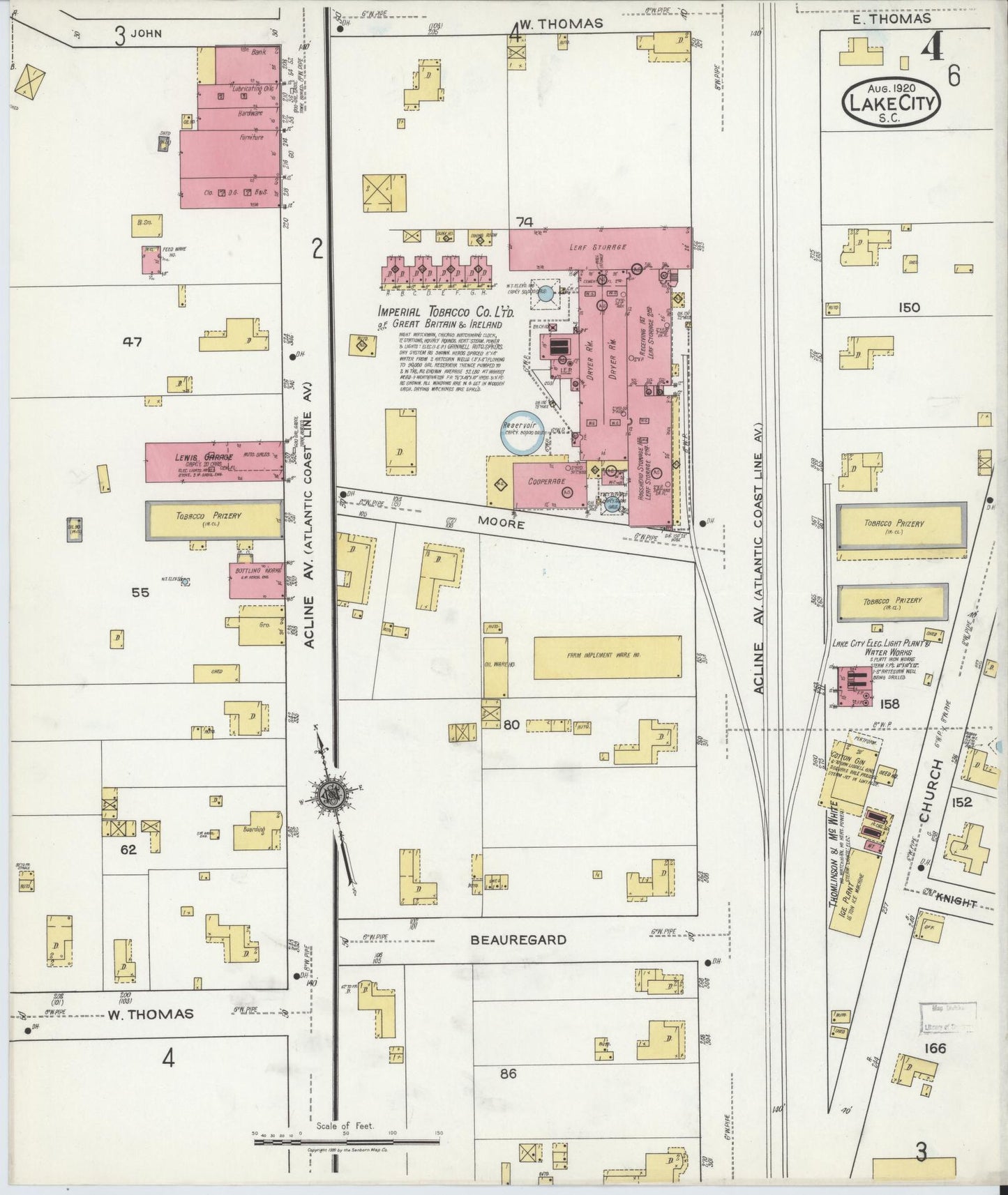 Sanborn Fire Insurance Map from Lake City, Florence County, South Carolina (1920), Sheet #0004 - Complete Map Set gallery image, historic Sanborn map, vintage wall art, South Carolina South Carolina