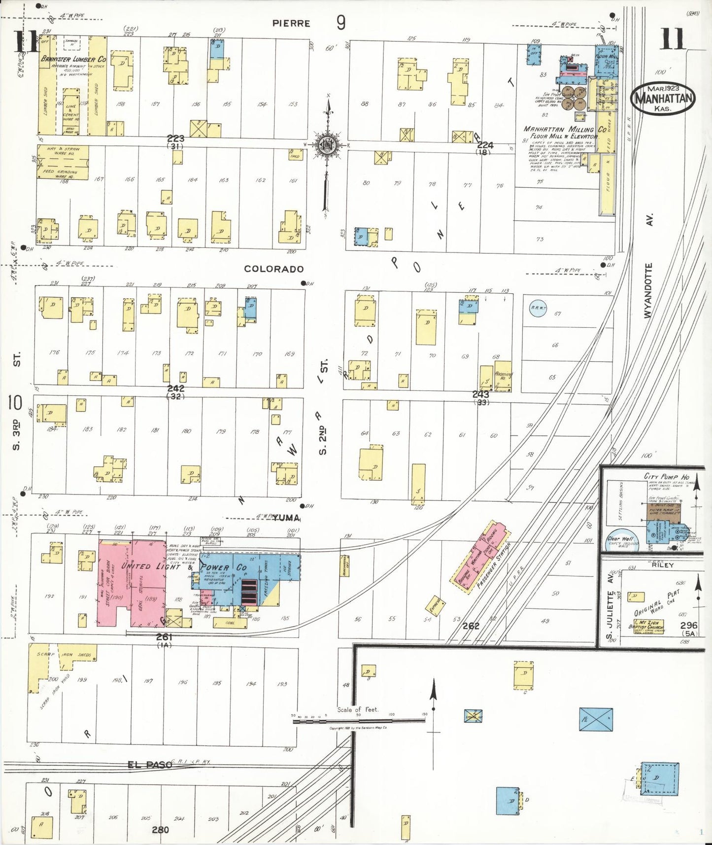 Sanborn Fire Insurance Map from Manhattan, Riley County, Kansas (1923), Sheet #0011 - Historic Sanborn Fire Insurance Map Print, vintage old map wall art, antique decor, genealogy gift, Kansas Kansas map