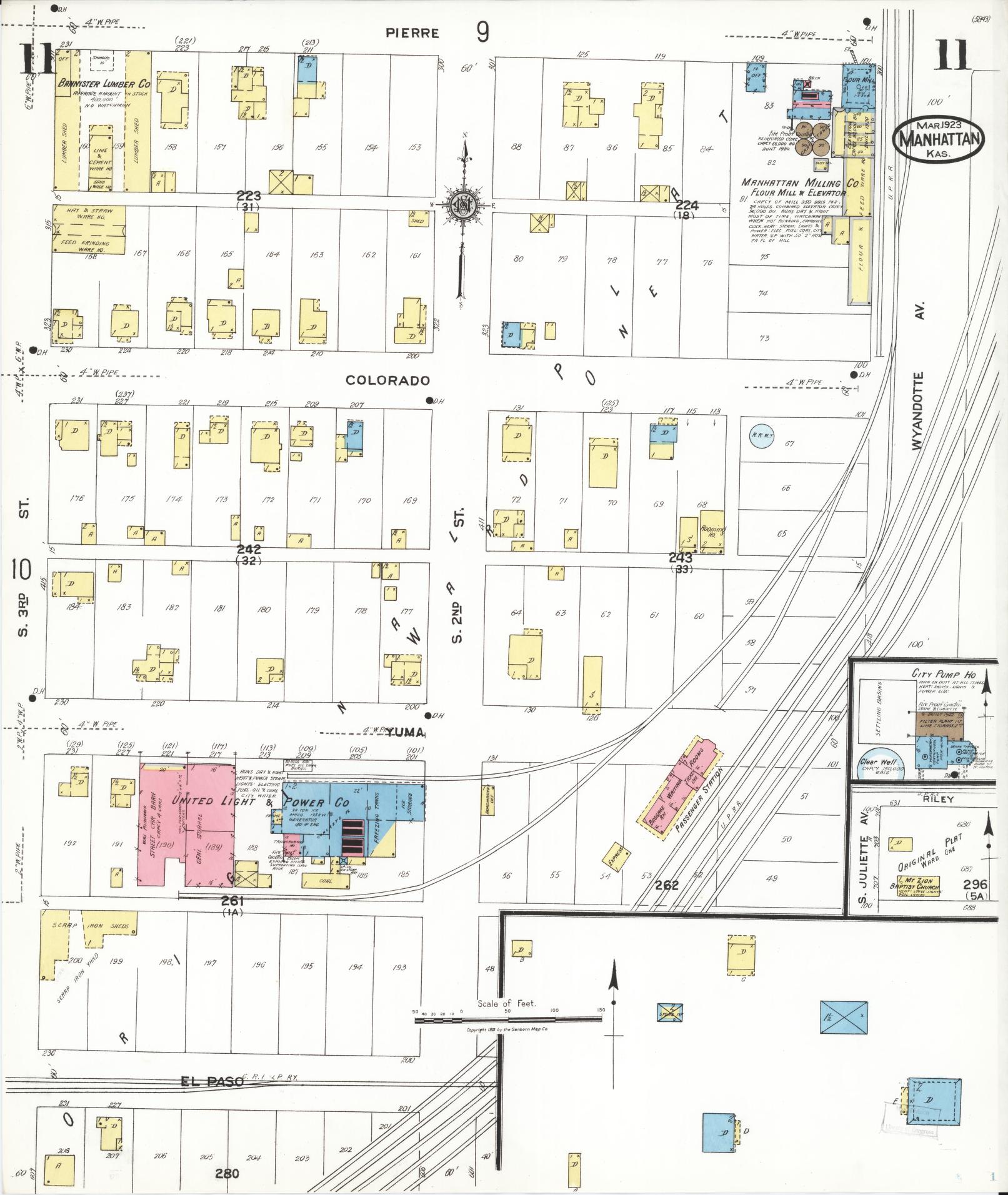 Sanborn Fire Insurance Map from Manhattan, Riley County, Kansas (1923), Sheet #0011 - Historic Sanborn Fire Insurance Map Print, vintage old map wall art, antique decor, genealogy gift, Kansas Kansas map