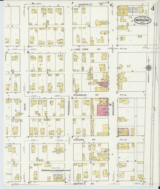 Sanborn Fire Insurance Map from Menominee, Menominee County, Michigan (1921), Sheet #0004 - Historic Sanborn Fire Insurance Map Print, vintage old map wall art, antique decor, genealogy gift, Michigan Michigan map