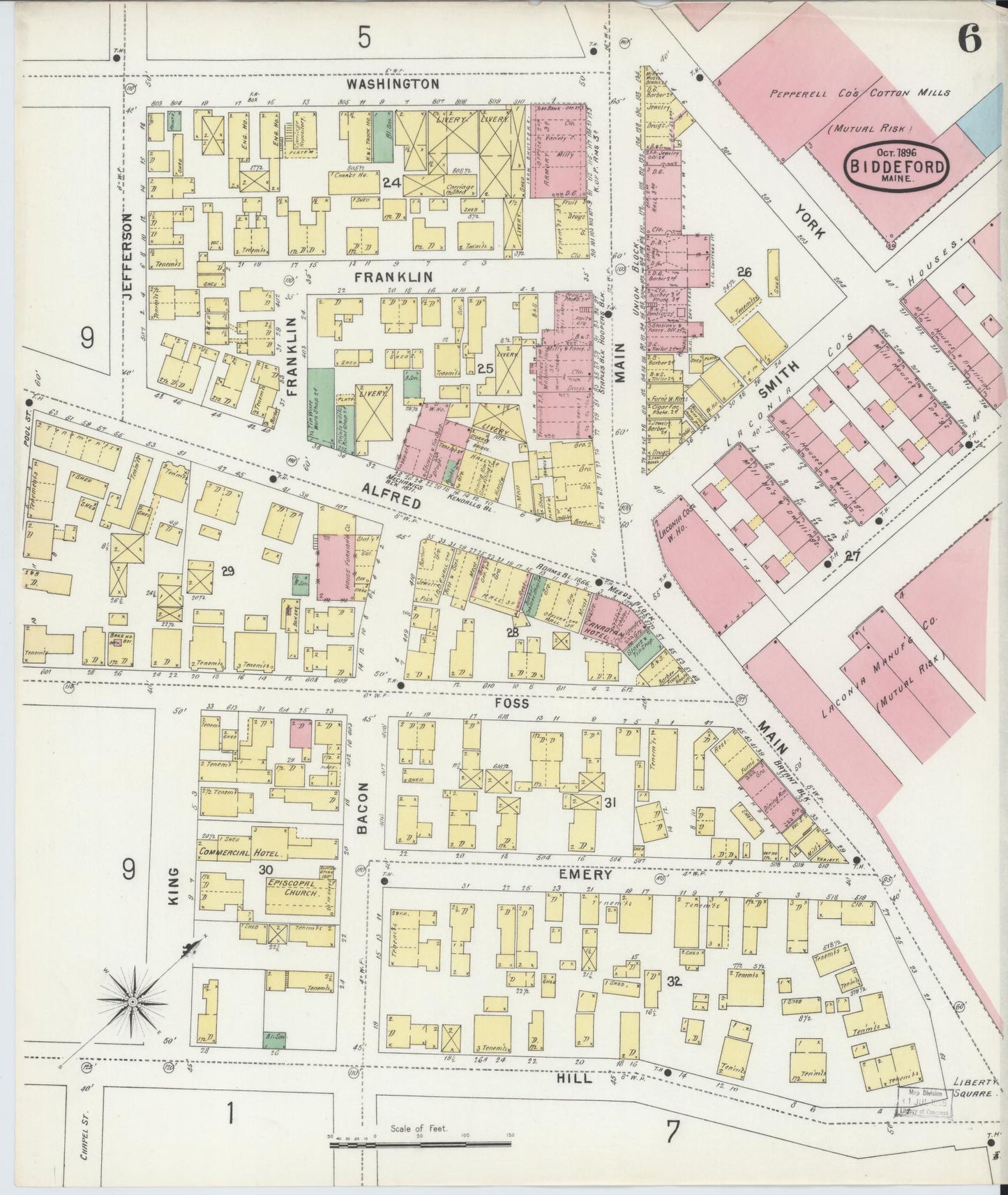 Sanborn Fire Insurance Map from Biddeford, York County, Maine (1896), Sheet #0006 - Complete Map Set gallery image, historic Sanborn map, vintage wall art, Maine Maine