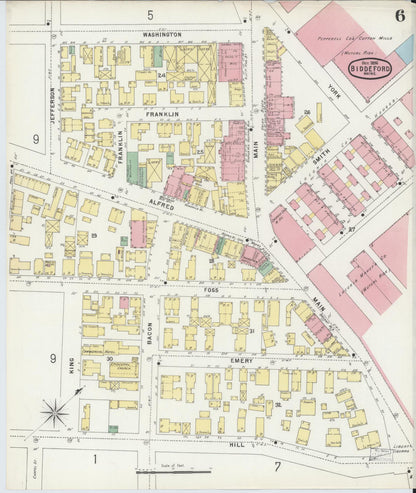 Sanborn Fire Insurance Map from Biddeford, York County, Maine (1896), Sheet #0006 - Complete Map Set gallery image, historic Sanborn map, vintage wall art, Maine Maine