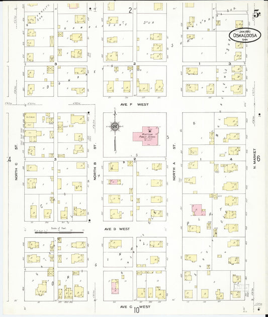 Sanborn Fire Insurance Map from Oskaloosa, Mahaska County, Iowa (1910), Sheet #0005 - Historic Sanborn Fire Insurance Map Print, vintage old map wall art