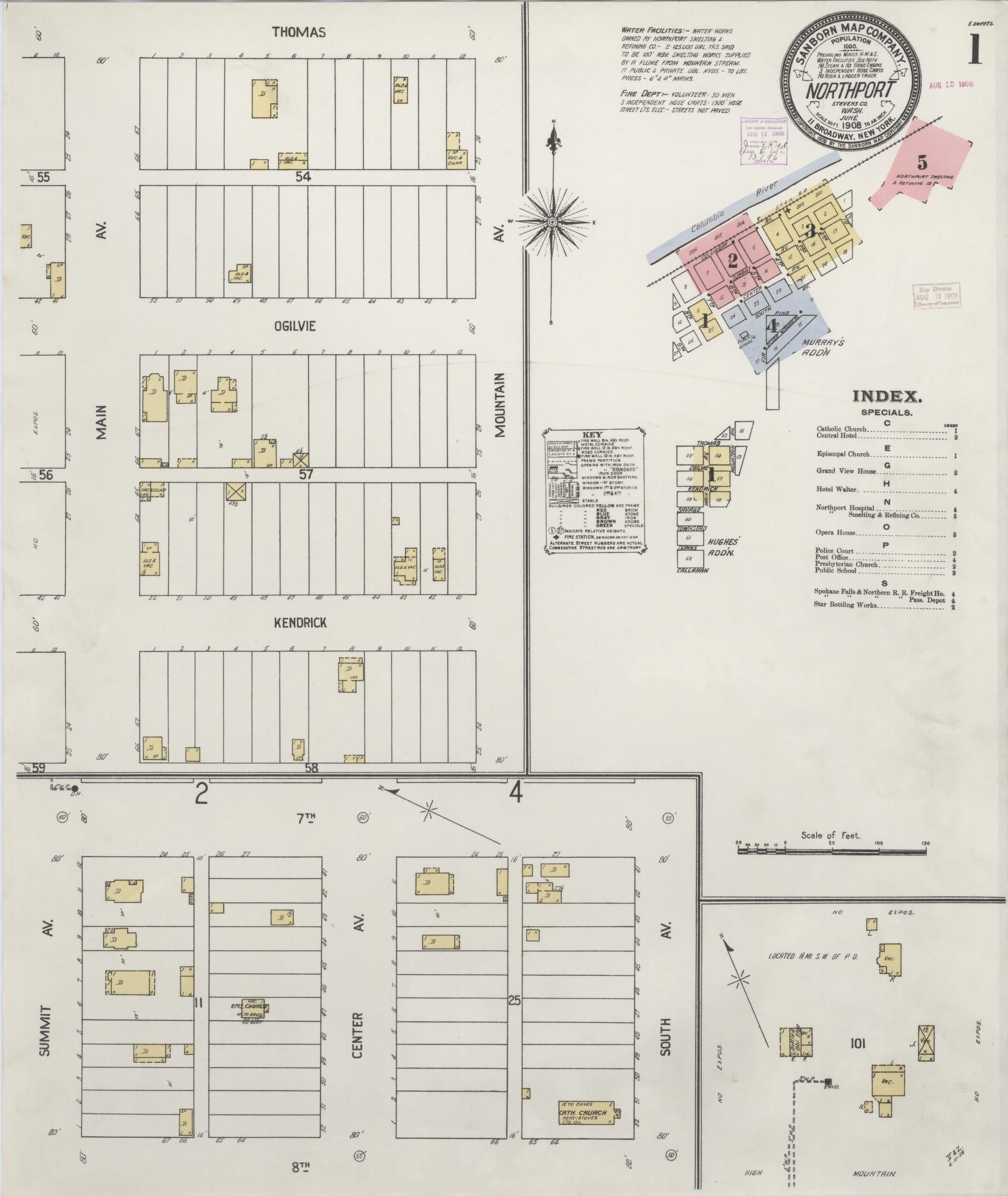 Sanborn Fire Insurance Map from Northport, Stevens County, Washington (1908), Sheet #0001 - Historic Sanborn Fire Insurance Map Print, vintage old map wall art, antique decor, genealogy gift, Washington Washington map