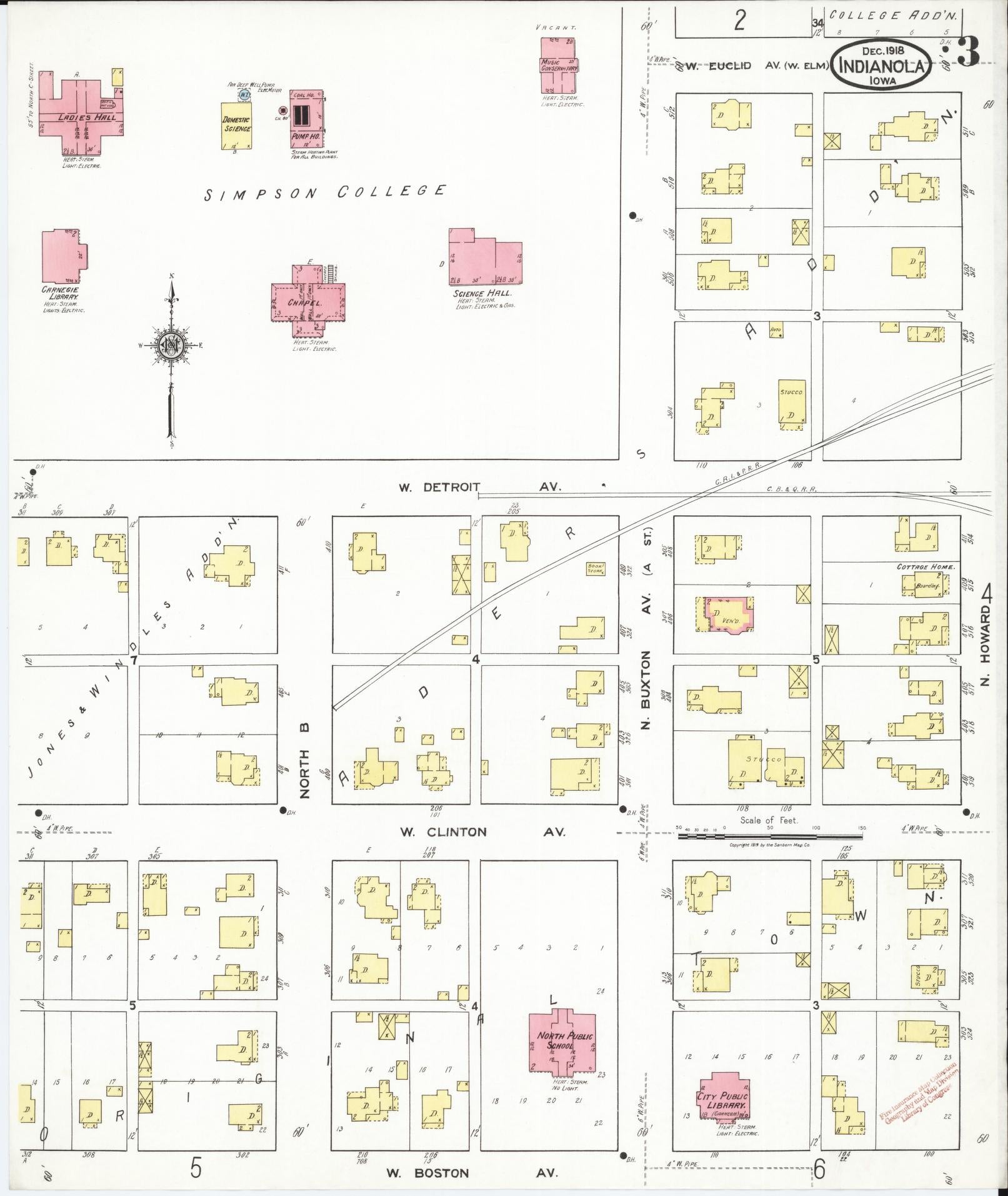 Sanborn Fire Insurance Map from Indianola, Warren County, Iowa (1918), Sheet #0003 - Historic Sanborn Fire Insurance Map Print, vintage old map wall art