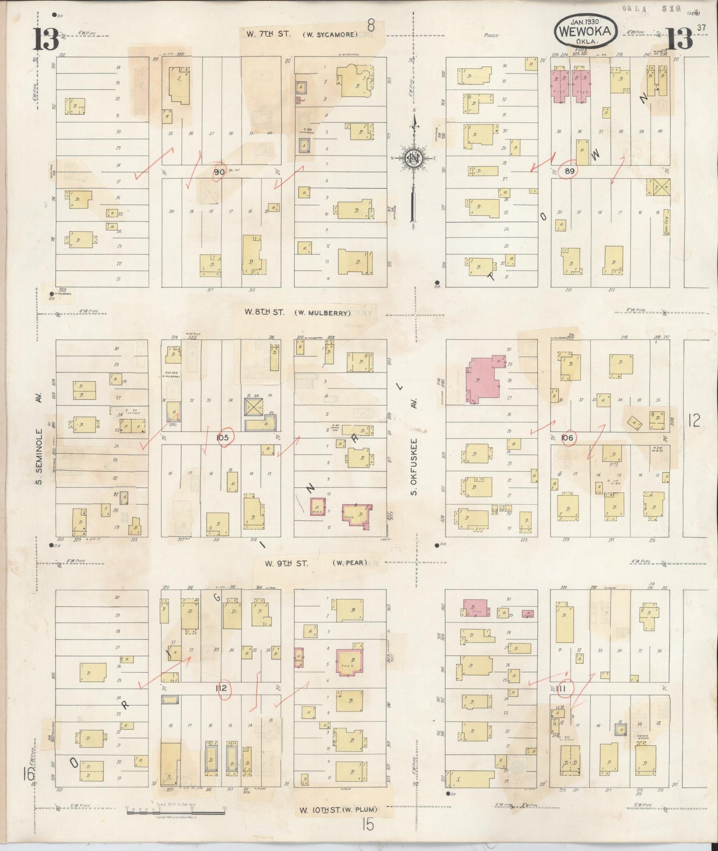 Sanborn Fire Insurance Map from Wewoka, Seminole County, Oklahoma (1945), Sheet #0013 - Complete Map Set gallery image, historic Sanborn map, vintage wall art, Oklahoma Oklahoma
