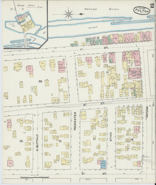 Sanborn Fire Insurance Map from Fulton, Oswego County, New York (1890), Sheet #0002 - Historic Sanborn Fire Insurance Map Print, vintage old map wall art, antique decor, genealogy gift, New York New York map