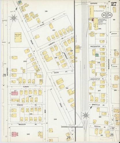 Sanborn Fire Insurance Map from Medford, Middlesex County, Massachusetts (1903), Sheet #0027 - Historic Sanborn Fire Insurance Map Print, vintage old map wall art, antique decor, genealogy gift, Massachusetts Massachusetts map