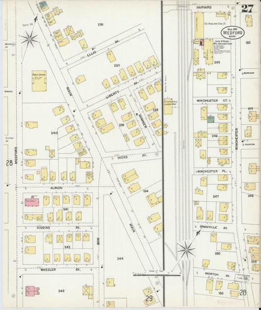 Sanborn Fire Insurance Map from Medford, Middlesex County, Massachusetts (1903), Sheet #0027 - Historic Sanborn Fire Insurance Map Print, vintage old map wall art, antique decor, genealogy gift, Massachusetts Massachusetts map