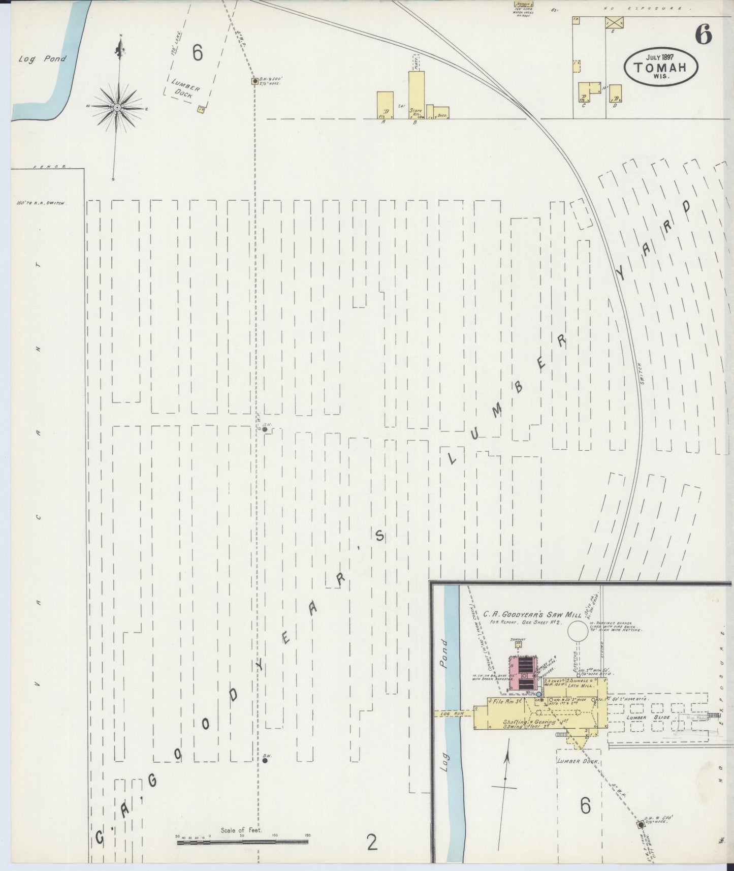 Sanborn Fire Insurance Map from Tomah, Monroe County, Wisconsin (1897), Sheet #0006 - Historic Sanborn Fire Insurance Map Print, vintage old map wall art, antique decor, genealogy gift, Wisconsin Wisconsin map