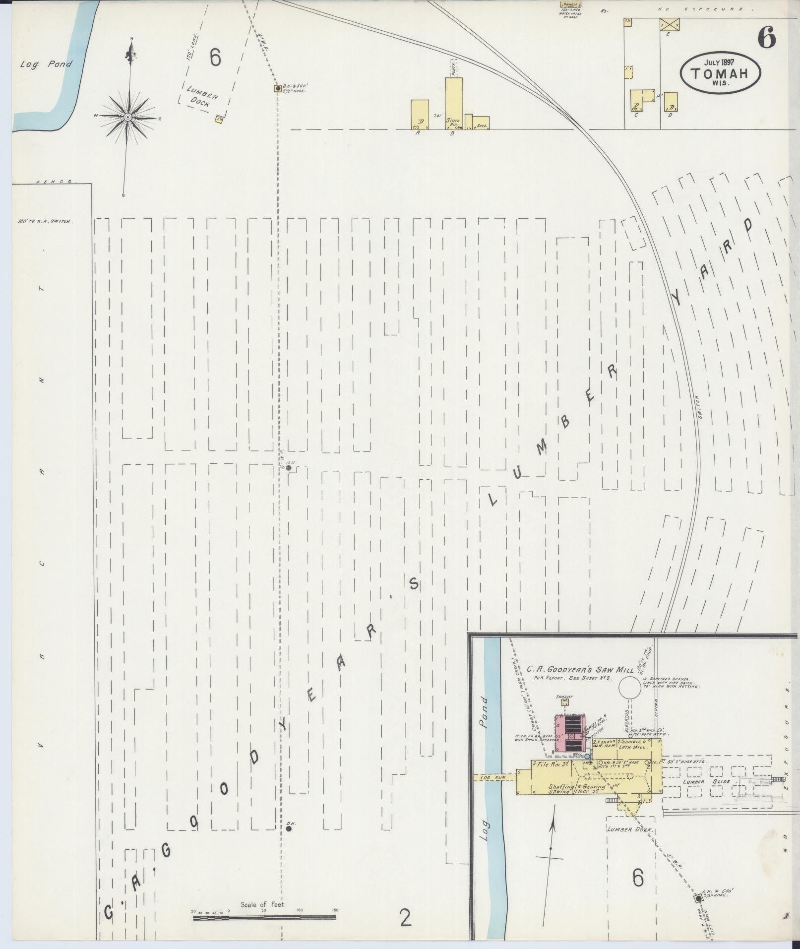 Sanborn Fire Insurance Map from Tomah, Monroe County, Wisconsin (1897), Sheet #0006 - Historic Sanborn Fire Insurance Map Print, vintage old map wall art, antique decor, genealogy gift, Wisconsin Wisconsin map