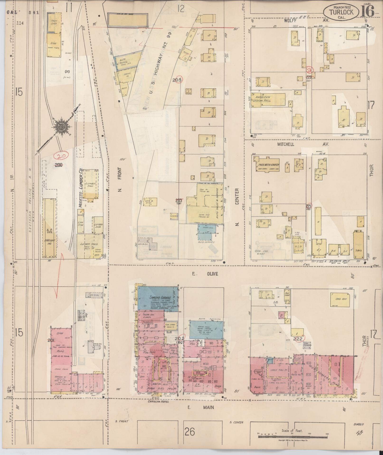 Sanborn Fire Insurance Map from Turlock, Stanislaus County, California (1943), Sheet #0016 - Complete Map Set gallery image, historic Sanborn map, vintage wall art, California California