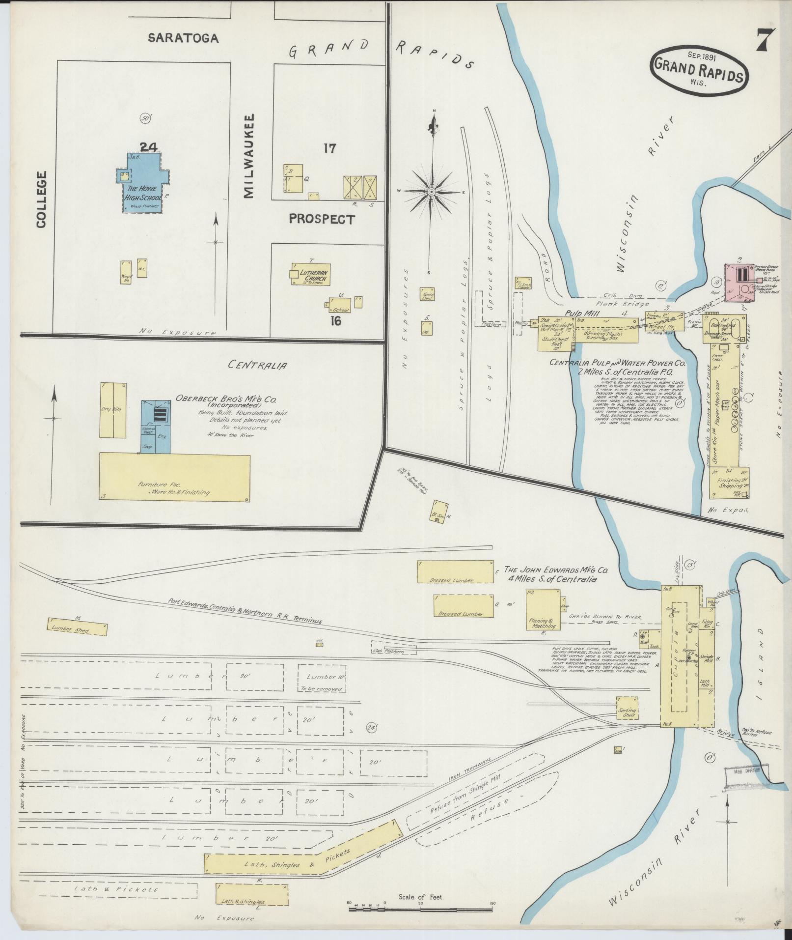 Sanborn Fire Insurance Map from Grand Rapids, Wood County, Wisconsin (1891), Sheet #0007 - Complete Map Set gallery image, historic Sanborn map, vintage wall art, Wisconsin Wisconsin