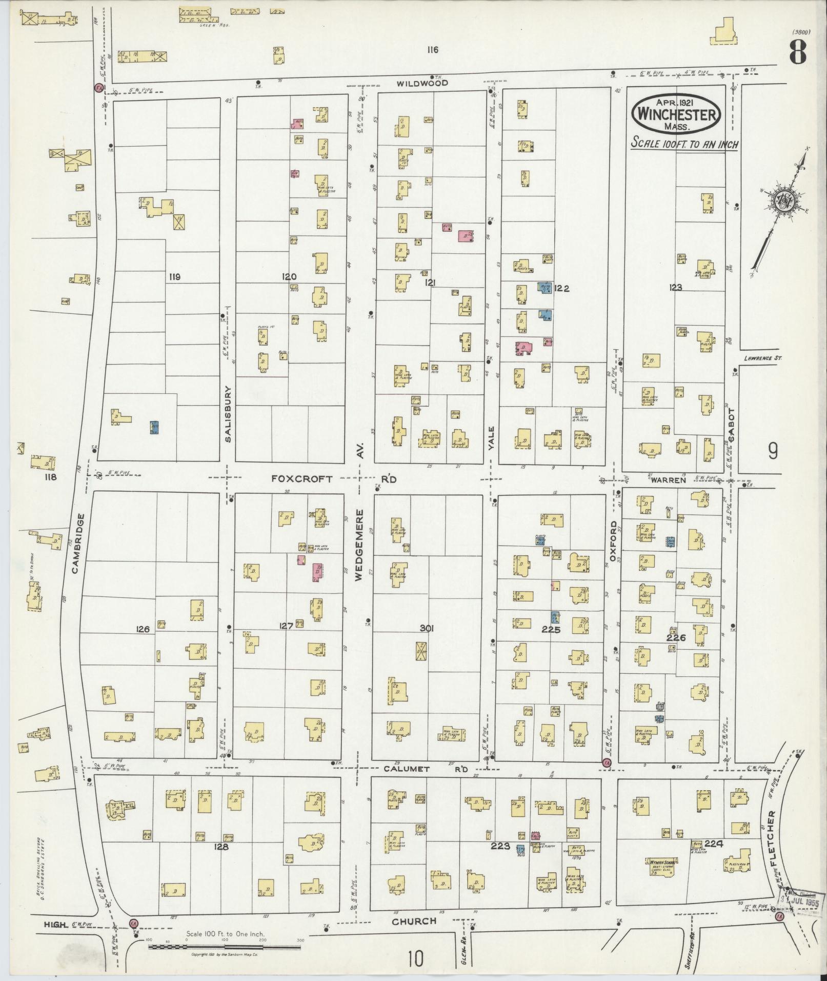 Sanborn Fire Insurance Map from Winchester, Middlesex County, Massachusetts (1921), Sheet #0008 - Complete Map Set gallery image, historic Sanborn map, vintage wall art, Massachusetts Massachusetts