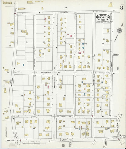 Sanborn Fire Insurance Map from Winchester, Middlesex County, Massachusetts (1921), Sheet #0008 - Complete Map Set gallery image, historic Sanborn map, vintage wall art, Massachusetts Massachusetts