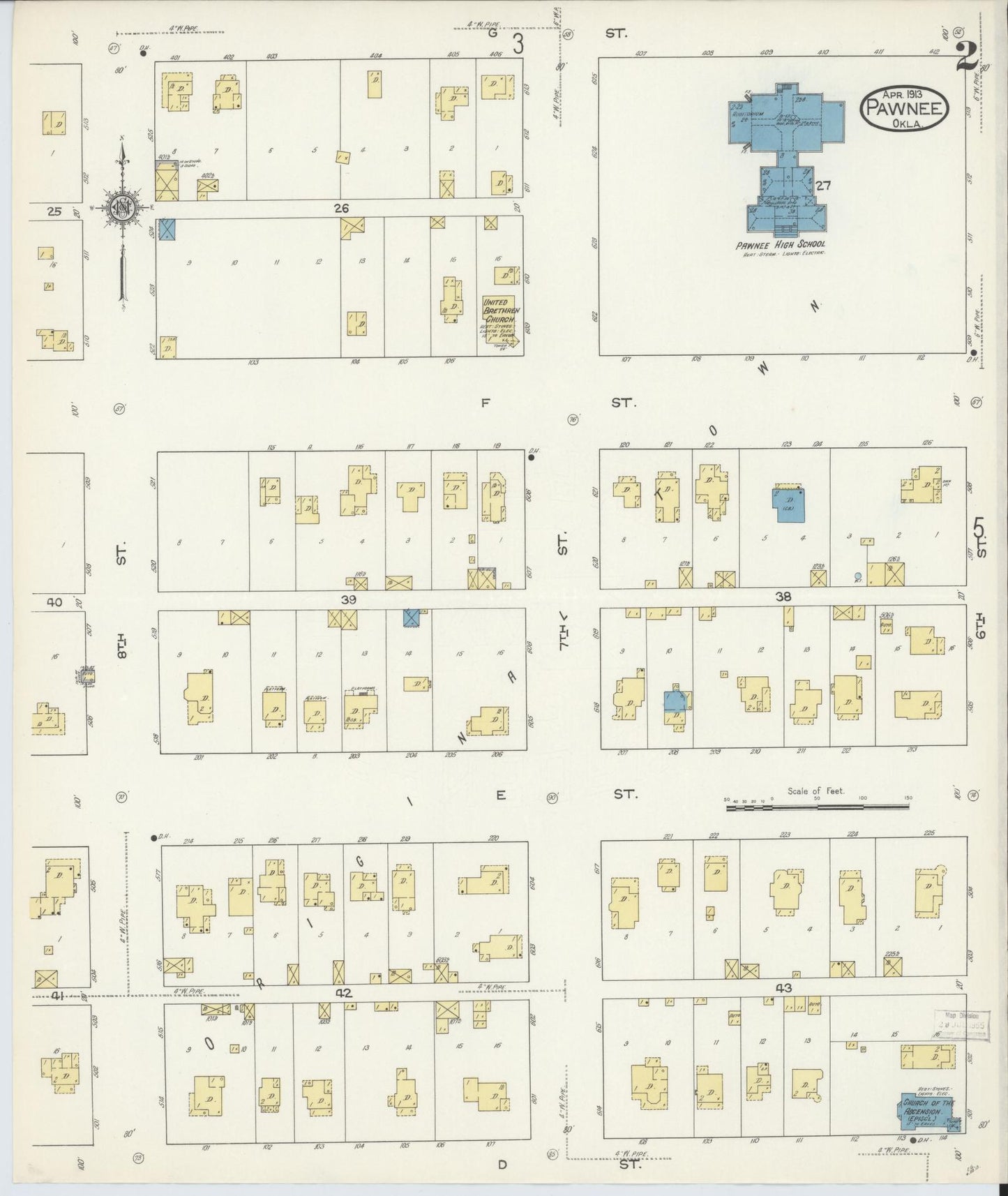 Sanborn Fire Insurance Map from Pawnee, Pawnee County, Oklahoma (1913), Sheet #0002 - Complete Map Set gallery image, historic Sanborn map, vintage wall art, Oklahoma Oklahoma