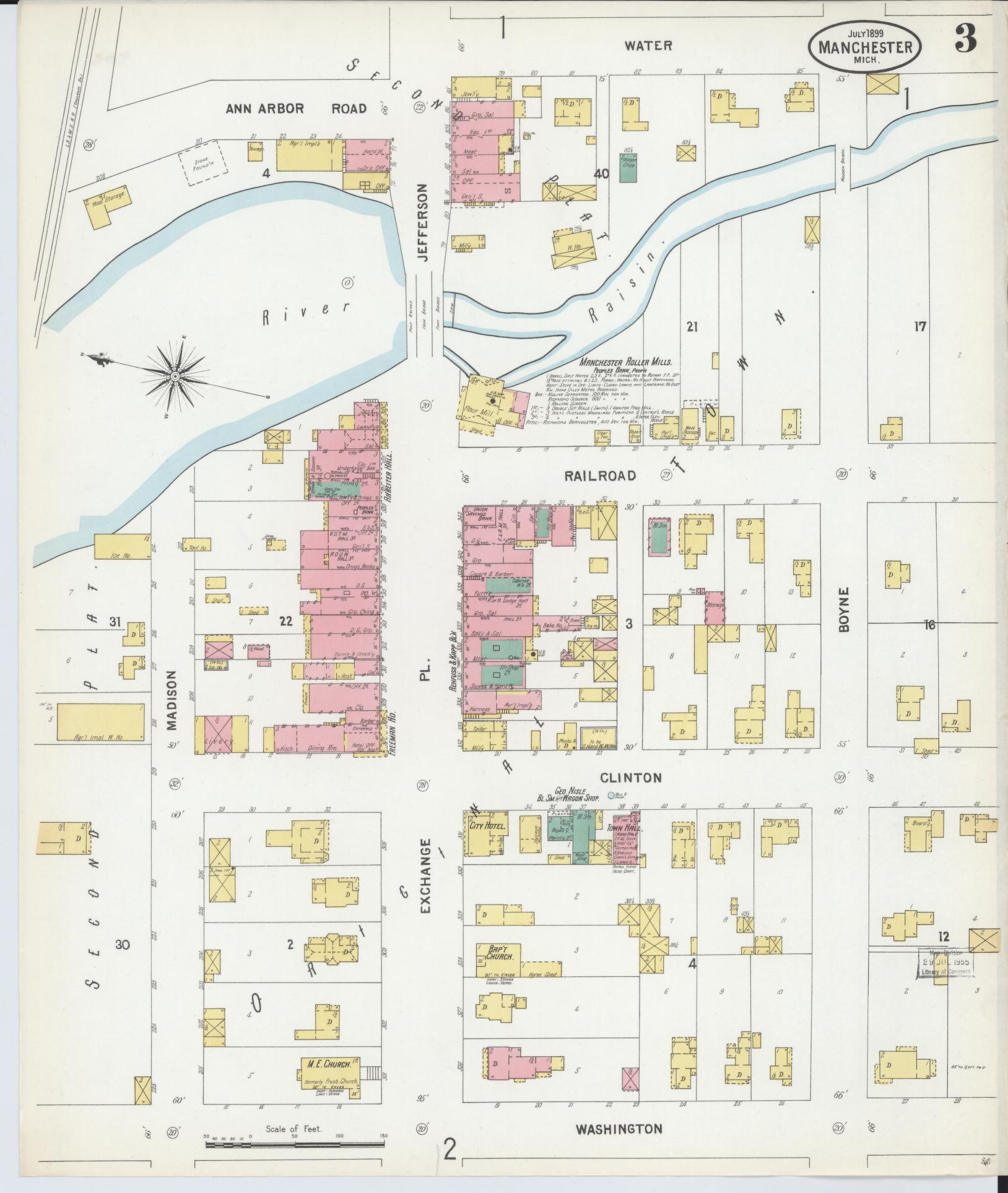 Sanborn Fire Insurance Map from Manchester, Washtenaw County, Michigan (1899), Sheet #0003 - Complete Map Set gallery image, historic Sanborn map, vintage wall art, Michigan Michigan