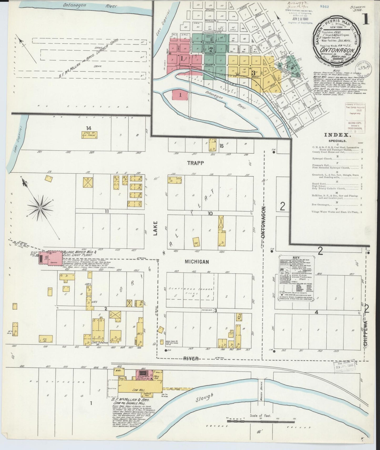 Sanborn Fire Insurance Map from Ontonagon, Ontonagon County, Michigan (1900), Sheet #0001 - Complete Map Set gallery image, historic Sanborn map, vintage wall art, Michigan Michigan