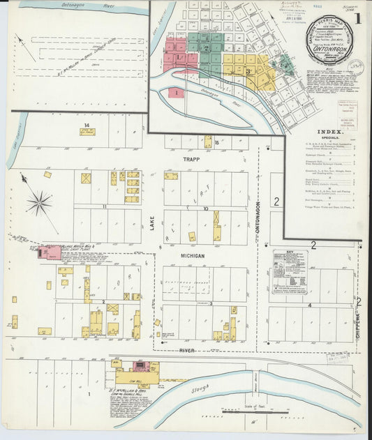 Sanborn Fire Insurance Map from Ontonagon, Ontonagon County, Michigan (1900), Sheet #0001 - Complete Map Set gallery image, historic Sanborn map, vintage wall art, Michigan Michigan