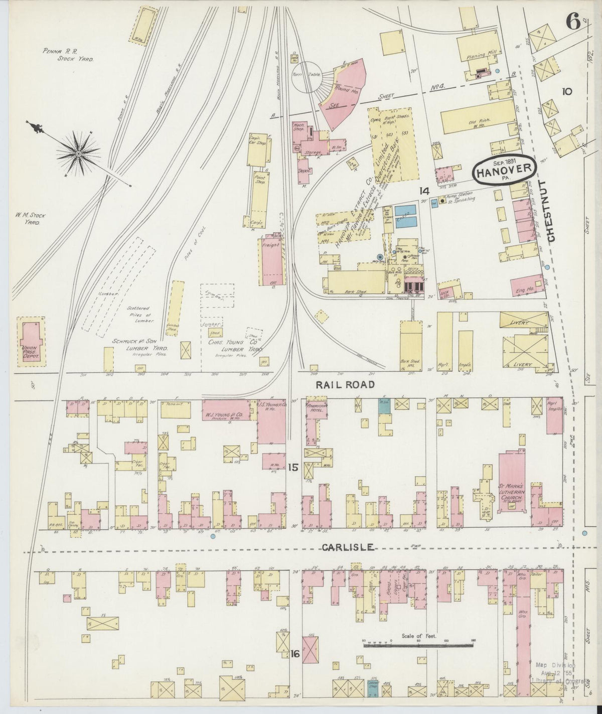 Sanborn Fire Insurance Map from Hanover, York County, Pennsylvania (1891), Sheet #0006 - Historic Sanborn Fire Insurance Map Print, vintage old map wall art, antique decor, genealogy gift, Pennsylvania Pennsylvania map