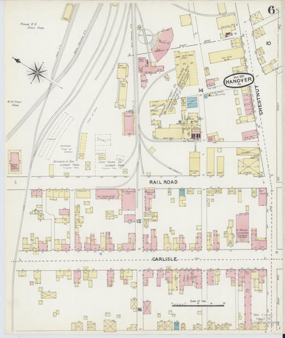 Sanborn Fire Insurance Map from Hanover, York County, Pennsylvania (1891), Sheet #0006 - Historic Sanborn Fire Insurance Map Print, vintage old map wall art, antique decor, genealogy gift, Pennsylvania Pennsylvania map