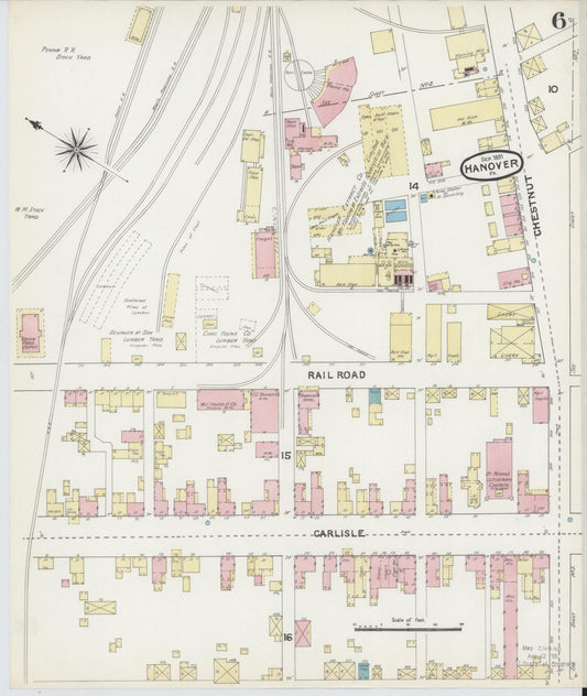 Sanborn Fire Insurance Map from Hanover, York County, Pennsylvania (1891), Sheet #0006 - Historic Sanborn Fire Insurance Map Print, vintage old map wall art, antique decor, genealogy gift, Pennsylvania Pennsylvania map