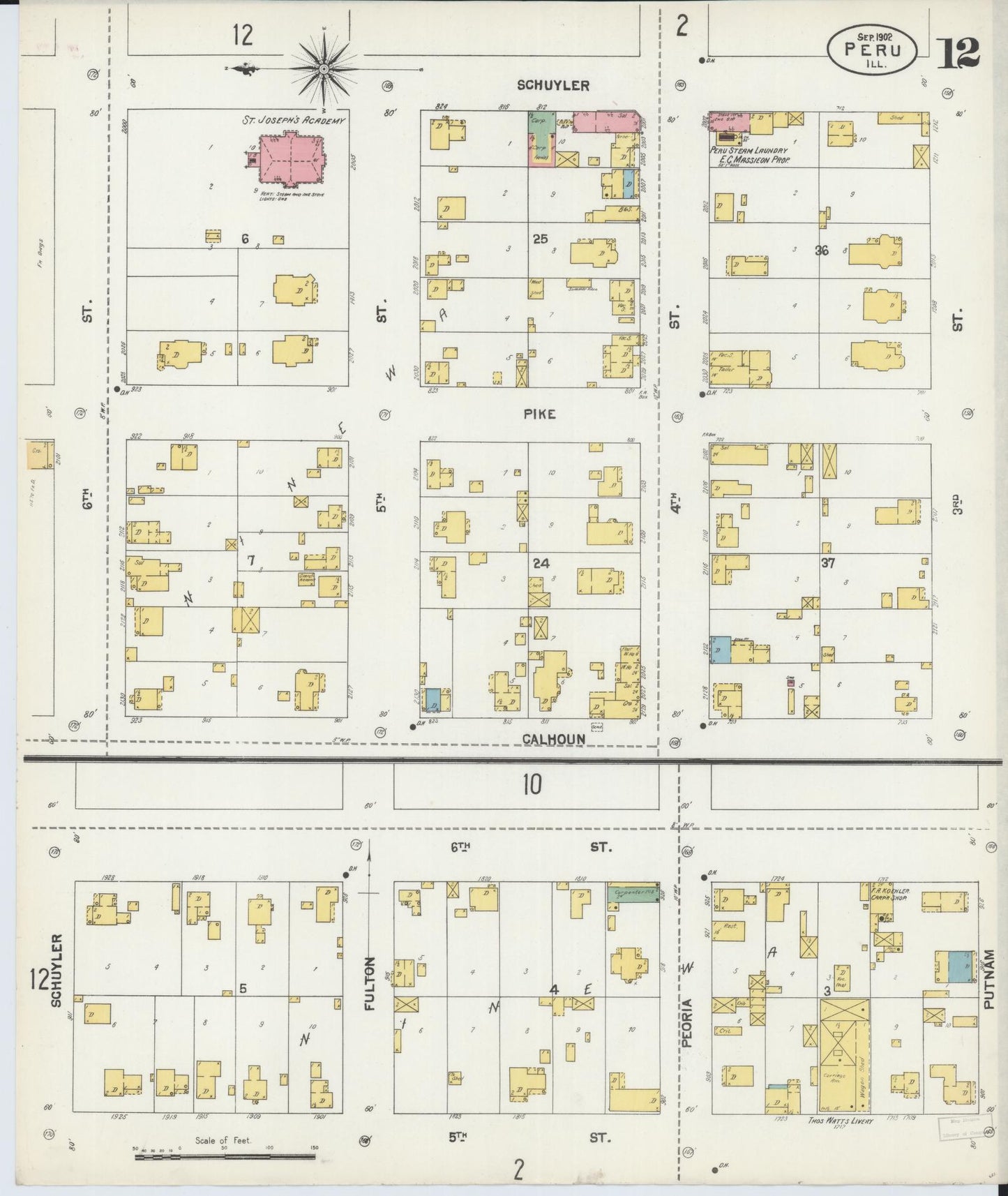 Sanborn Fire Insurance Map from Peru, La Salle County, Illinois (1902), Sheet #0012 - Historic Sanborn Fire Insurance Map Print, vintage old map wall art, antique decor, genealogy gift, Illinois Illinois map
