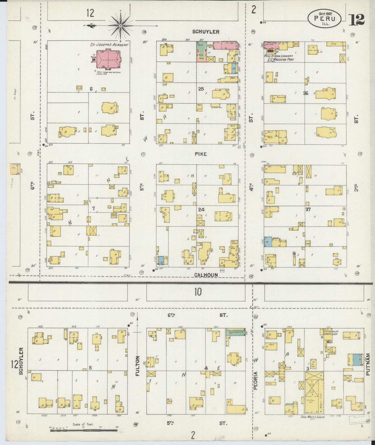 Sanborn Fire Insurance Map from Peru, La Salle County, Illinois (1902), Sheet #0012 - Historic Sanborn Fire Insurance Map Print, vintage old map wall art, antique decor, genealogy gift, Illinois Illinois map