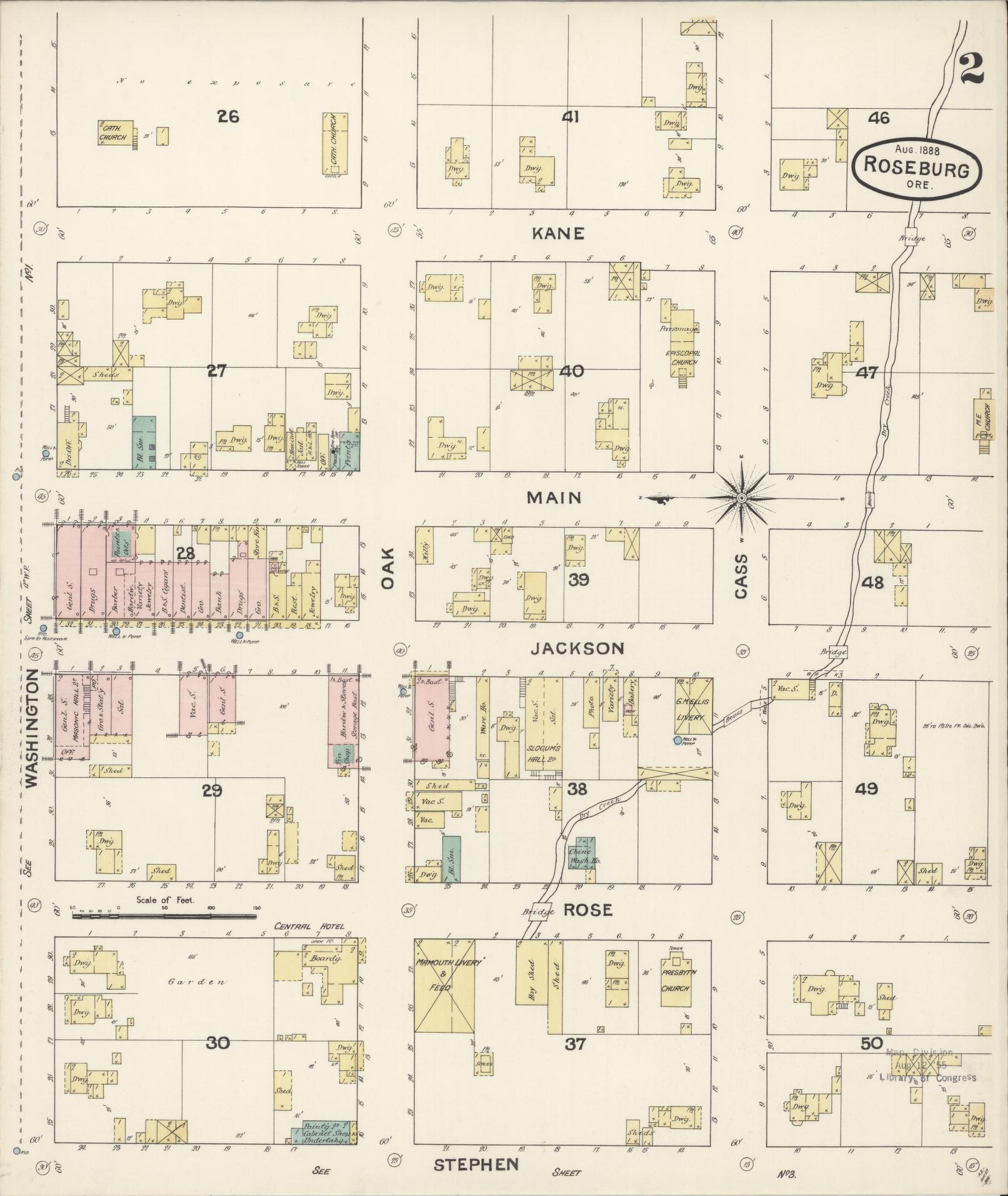 Sanborn Fire Insurance Map from Roseburg, Douglas County, Oregon (1888), Sheet #0002 - Complete Map Set gallery image, historic Sanborn map, vintage wall art, Oregon Oregon