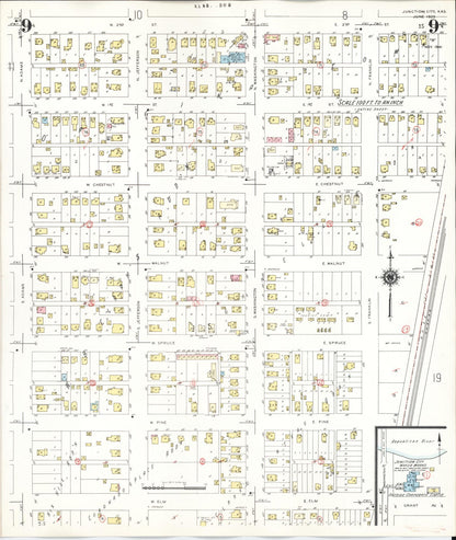 Sanborn Fire Insurance Map from Junction City, Geary County, Kansas (1947), Sheet #0009 - Complete Map Set gallery image, historic Sanborn map, vintage wall art, Kansas Kansas