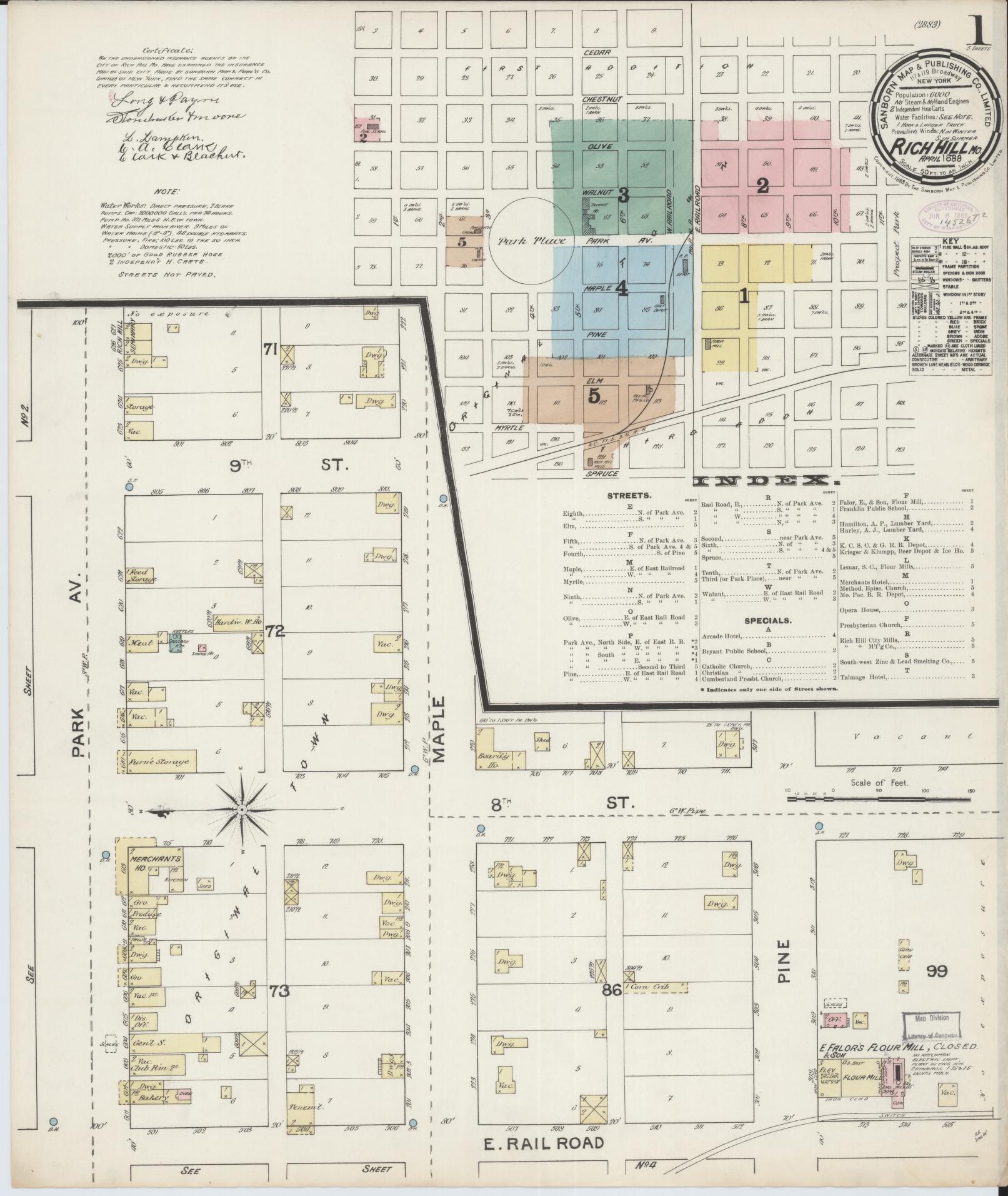 Sanborn Fire Insurance Map from Rich Hill, Bates County, Missouri. (1888) – Historic Sanborn Fire Insurance Map Print