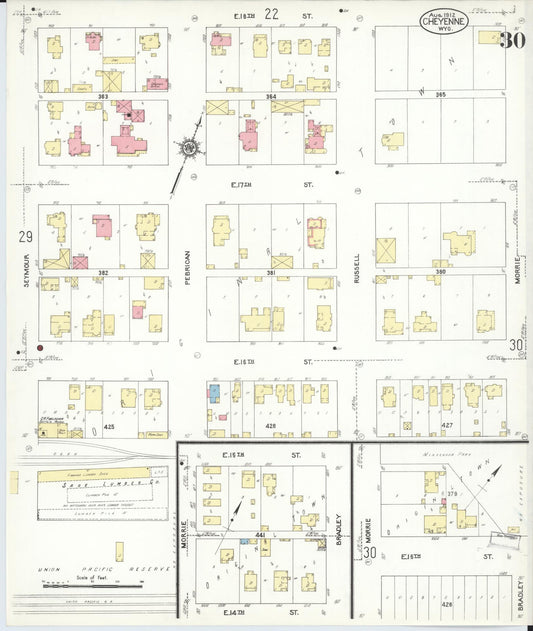 Sanborn Fire Insurance Map from Cheyenne, Laramie County, Wyoming (1912), Sheet #0030 - Historic Sanborn Fire Insurance Map Print, vintage old map wall art, antique decor, genealogy gift, Wyoming Wyoming map