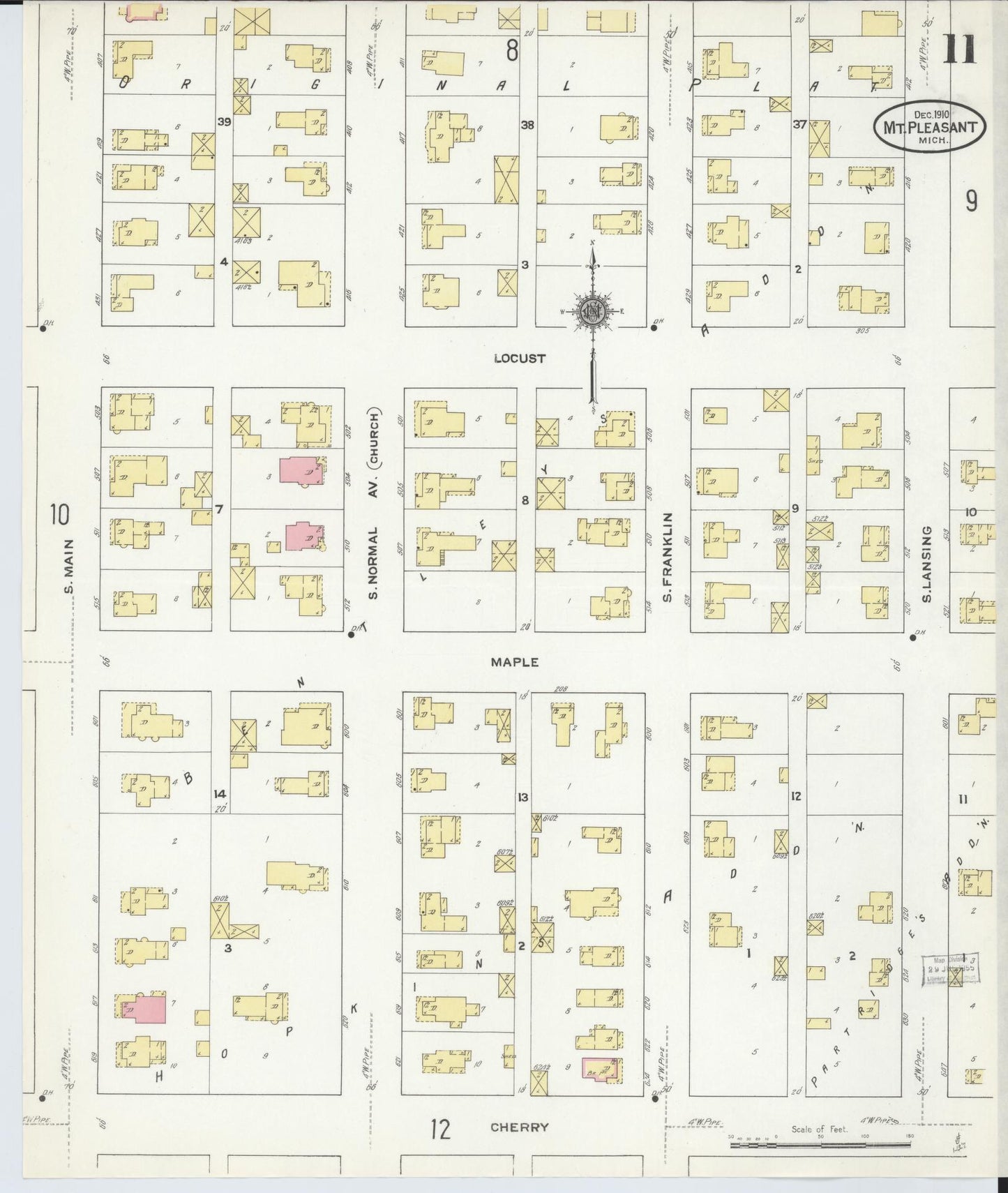 Sanborn Fire Insurance Map from Mount Pleasant, Isabella County, Michigan (1910), Sheet #0011 - Complete Map Set gallery image, historic Sanborn map, vintage wall art, Michigan Michigan