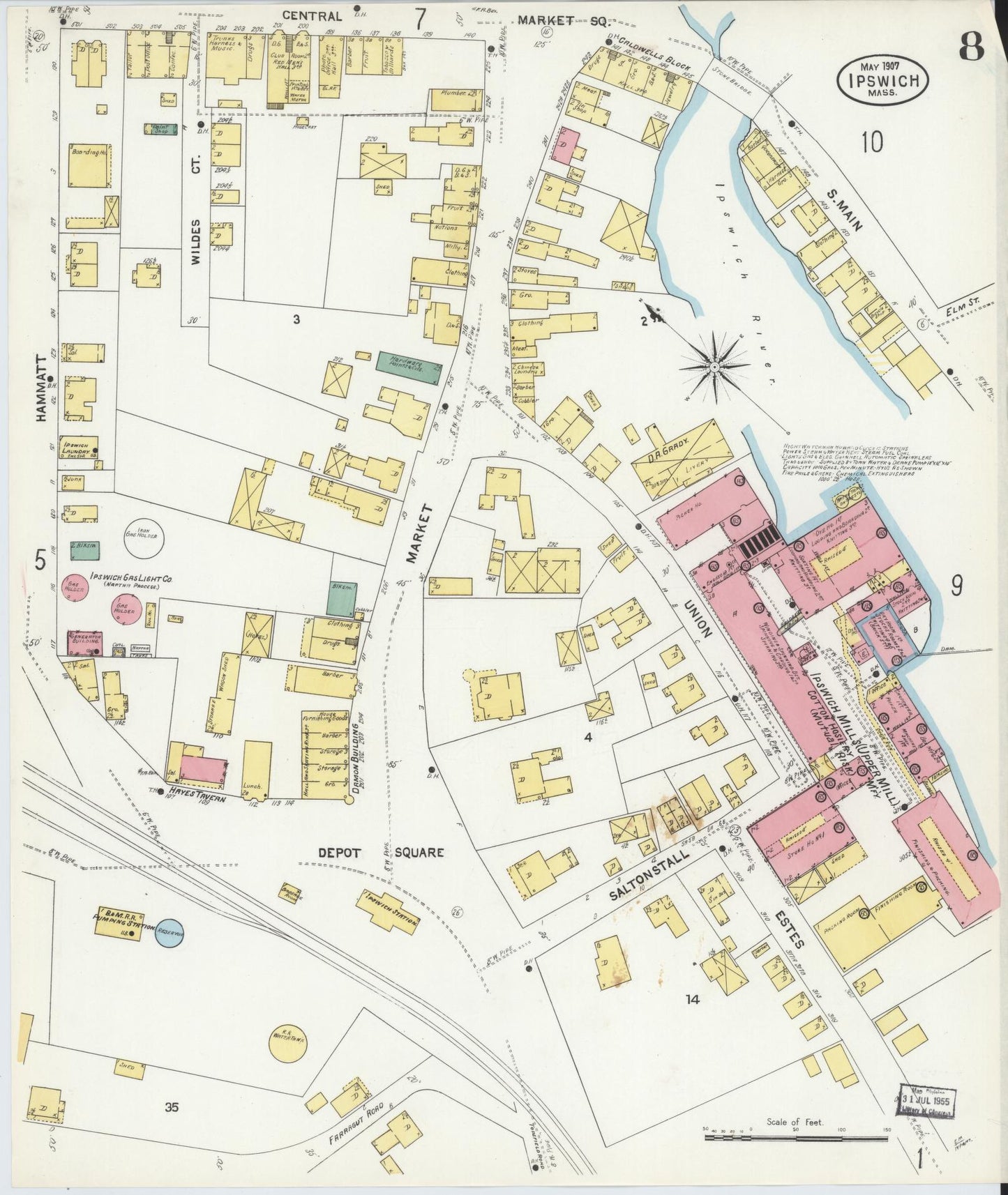 Sanborn Fire Insurance Map from Ipswich, Essex County, Massachusetts (1907), Sheet #0008 - Complete Map Set gallery image, historic Sanborn map, vintage wall art, Massachusetts Massachusetts