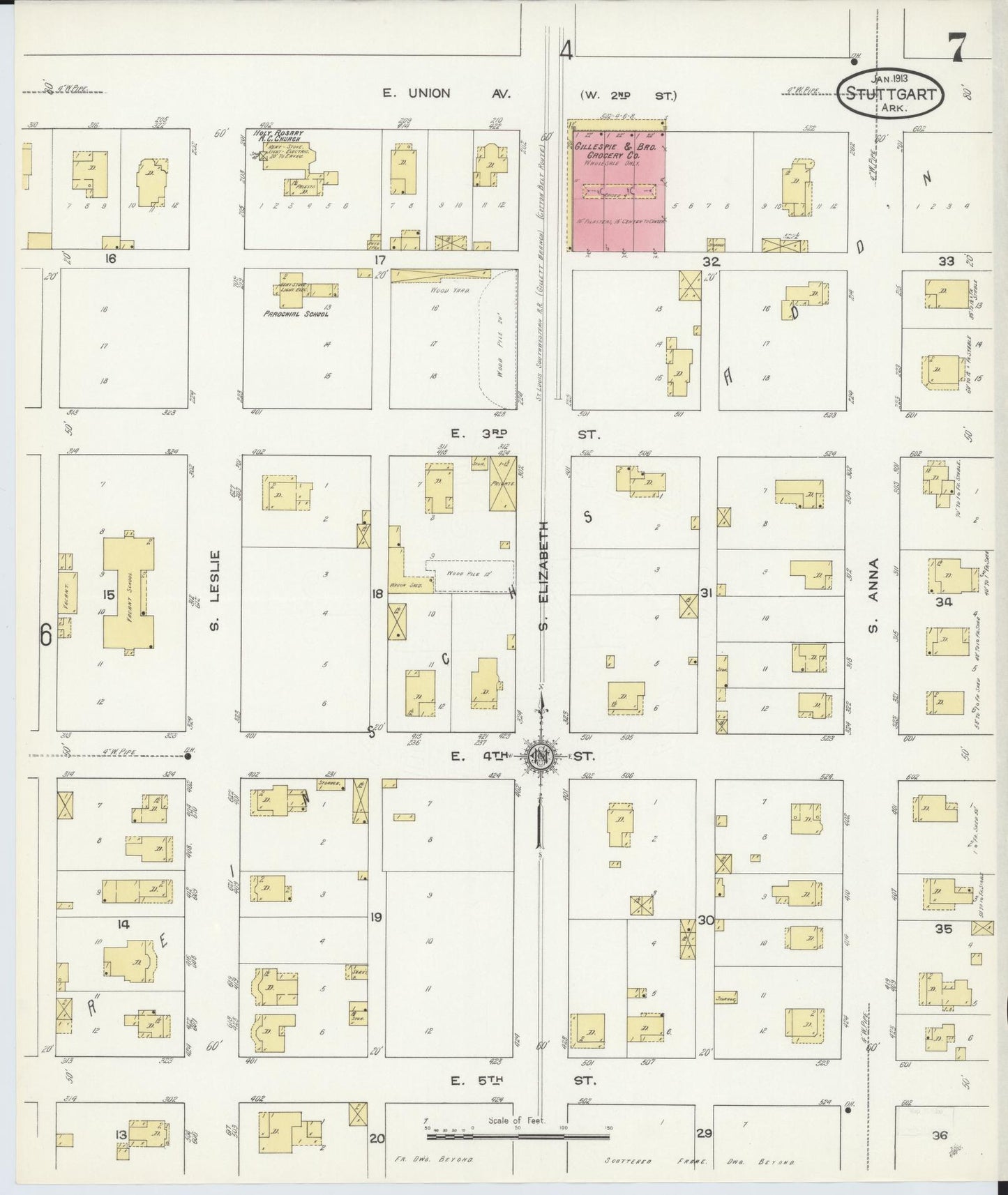 Sanborn Fire Insurance Map from Stuttgart, Arkansas County, Arkansas (1913), Sheet #0007 - Complete Map Set gallery image, historic Sanborn map, vintage wall art, Stuttgart Arkansas
