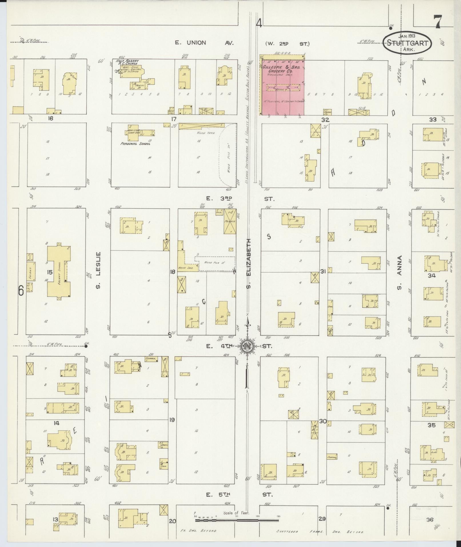 Sanborn Fire Insurance Map from Stuttgart, Arkansas County, Arkansas (1913), Sheet #0007 - Complete Map Set gallery image, historic Sanborn map, vintage wall art, Stuttgart Arkansas