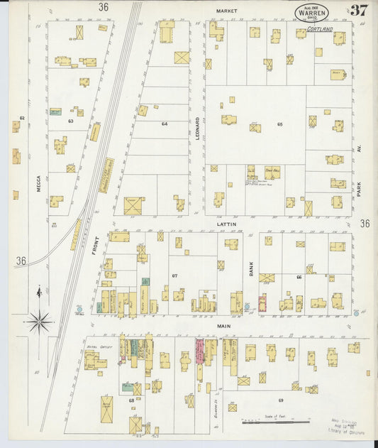 Sanborn Fire Insurance Map from Warren, Trumbull County, Ohio (1908), Sheet #0037 - Historic Sanborn Fire Insurance Map Print, vintage old map wall art, antique decor, genealogy gift, Ohio Ohio map