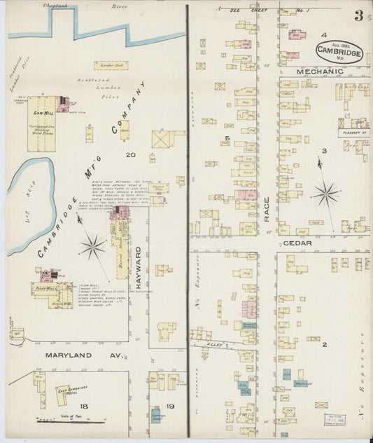 Dorchester, Maryland - 1885 - Sanborn Fire Insurance Map, Sheet #0003 - Historic Sanborn Fire Insurance Map Print, Dorchester Maryland 1885 0003 vintage old map wall art