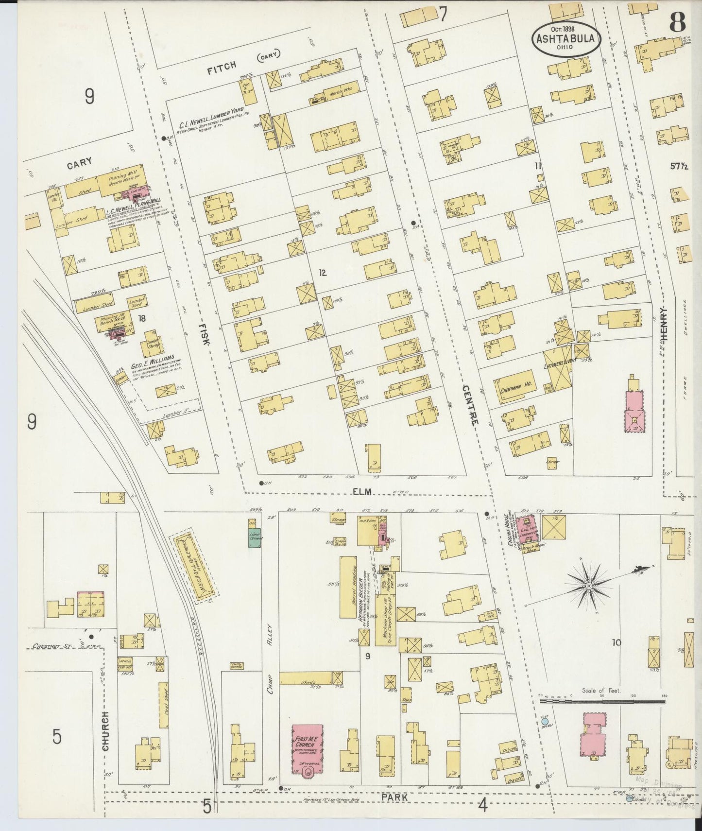 Sanborn Fire Insurance Map from Ashtabula, Ashtabula County, Ohio (1898), Sheet #0008 - Complete Map Set gallery image, historic Sanborn map, vintage wall art, Ohio Ohio