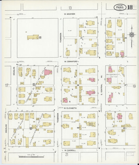 Sanborn Fire Insurance Map from Paris, Edgar County, Illinois (1916), Sheet #0018 - Historic Sanborn Fire Insurance Map Print, vintage old map wall art, antique decor, genealogy gift, Illinois Illinois map