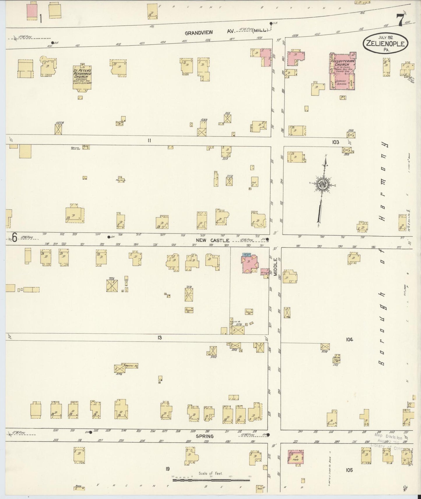 Sanborn Fire Insurance Map from Zelienople, Butler County, Pennsylvania (1912), Sheet #0007 - Complete Map Set gallery image, historic Sanborn map, vintage wall art, Pennsylvania Pennsylvania