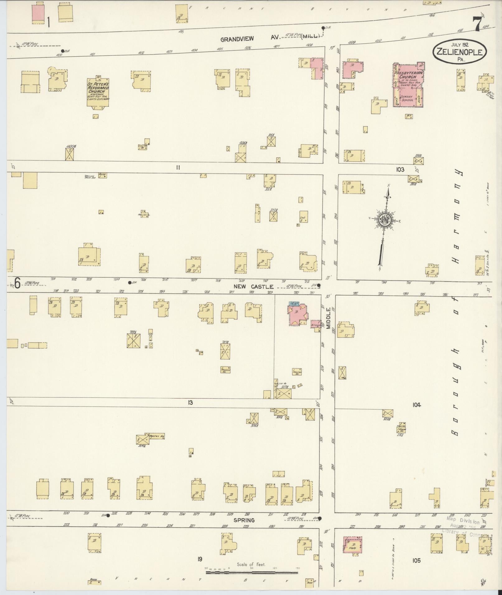 Sanborn Fire Insurance Map from Zelienople, Butler County, Pennsylvania (1912), Sheet #0007 - Complete Map Set gallery image, historic Sanborn map, vintage wall art, Pennsylvania Pennsylvania