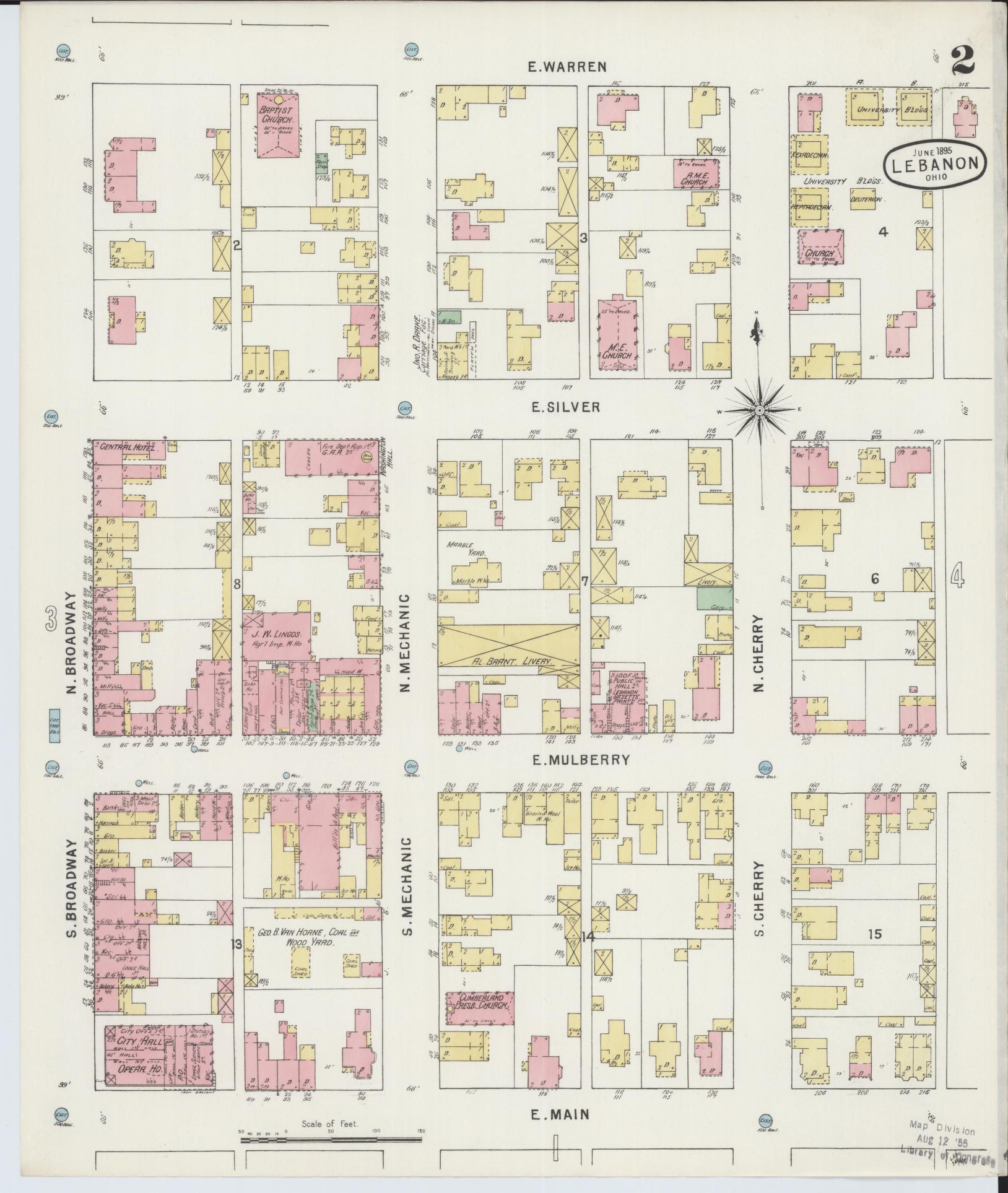 Sanborn Fire Insurance Map from Lebanon, Warren County, Ohio (1895), Sheet #0002 - Historic Sanborn Fire Insurance Map Print, vintage old map wall art, antique decor, genealogy gift, Ohio Ohio map