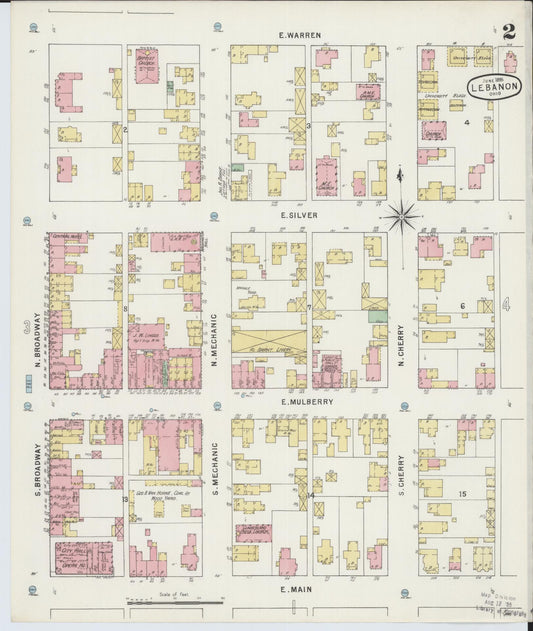 Sanborn Fire Insurance Map from Lebanon, Warren County, Ohio (1895), Sheet #0002 - Historic Sanborn Fire Insurance Map Print, vintage old map wall art, antique decor, genealogy gift, Ohio Ohio map